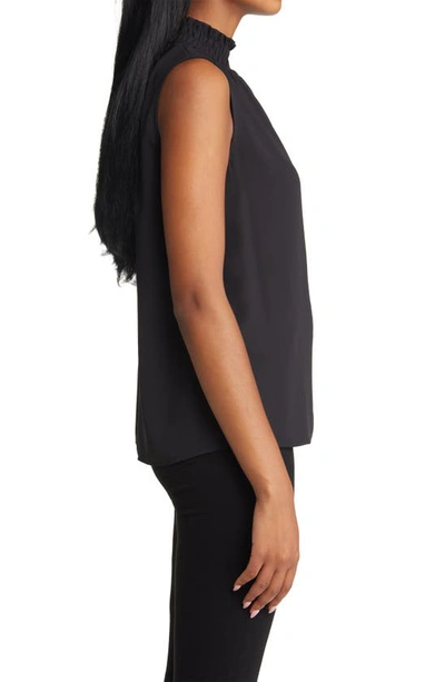 Ming Wang Smocked Mock Neck Sleeveless Blouse In Black