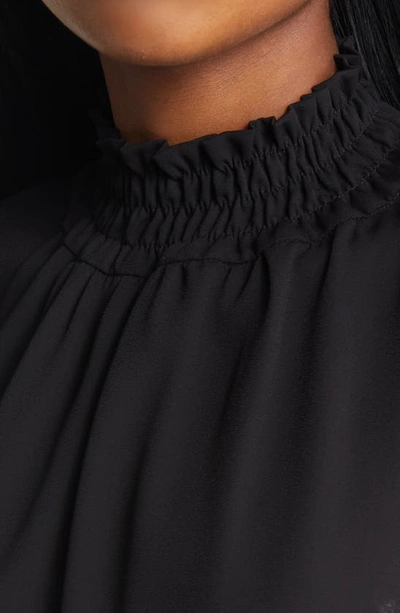Ming Wang Smocked Mock Neck Sleeveless Blouse In Black