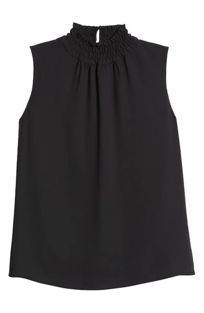 Ming Wang Smocked Mock Neck Sleeveless Blouse In Black