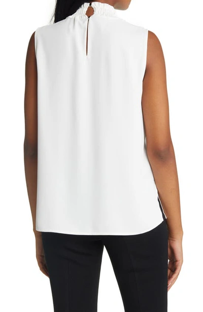 Ming Wang Smocked Mock Neck Sleeveless Blouse In White