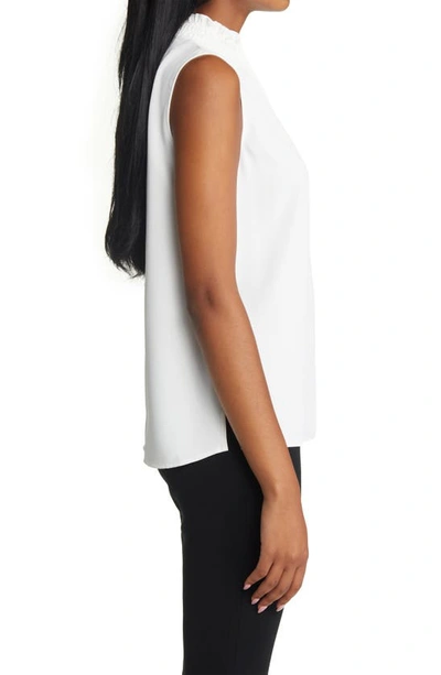 Ming Wang Smocked Mock Neck Sleeveless Blouse In White