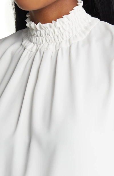 Ming Wang Smocked Mock Neck Sleeveless Blouse In White