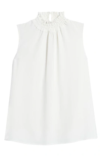 Ming Wang Smocked Mock Neck Sleeveless Blouse In White