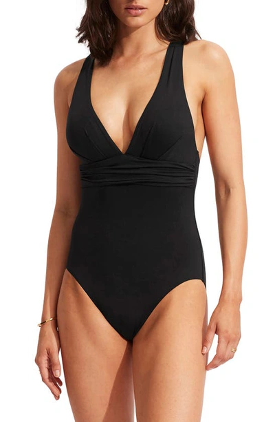 Shop Seafolly Collective Crisscross One-piece Swimsuit In Black