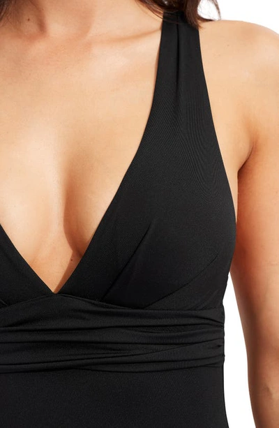 Seafolly Collective V-neck Stretch-recycled Nylon Swimsuit In Black