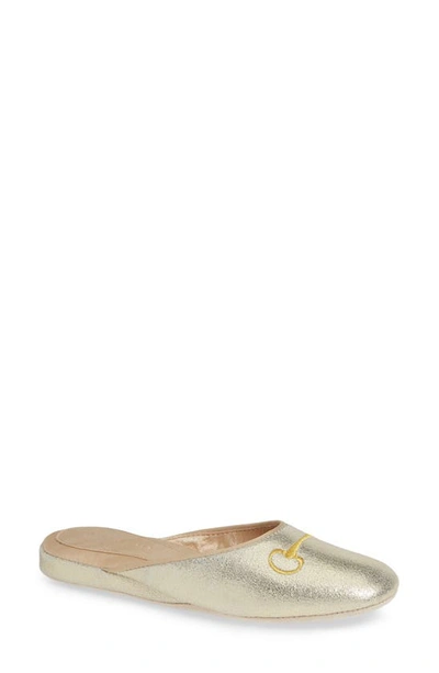 Shop Patricia Green Milano Too Bit Embroidered Slipper In Gold Suede