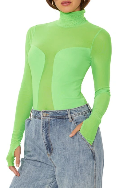 Shop Afrm Astra Long Sleeve Mesh Top In Neon Green