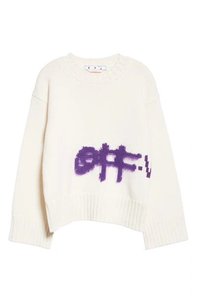 Shop Off-white Intarsia Spray Paint Logo Wool Blend Sweater In White Purple
