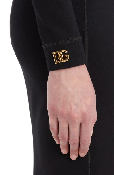 Shop Dolce & Gabbana Logo Hardware Long Sleeve Jersey Midi Dress In N0000 Nero