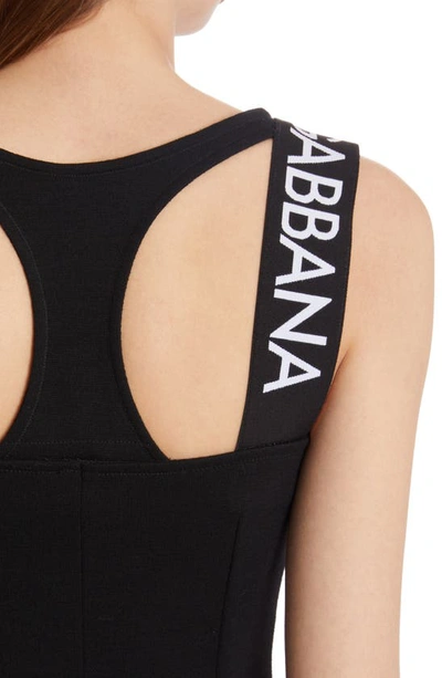 Shop Dolce & Gabbana Logo Tape Strap Virgin Wool Dress In N0000 Nero
