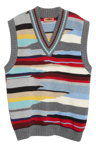 Shop Missoni Stripe Wool Sweater Vest In Multi Grey Base