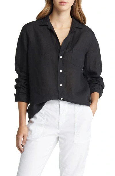 Frank & Eileen Barry Long-sleeve Button-down Frayed-hem Shirt In Black