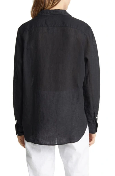 Frank & Eileen Barry Long-sleeve Button-down Frayed-hem Shirt In Black