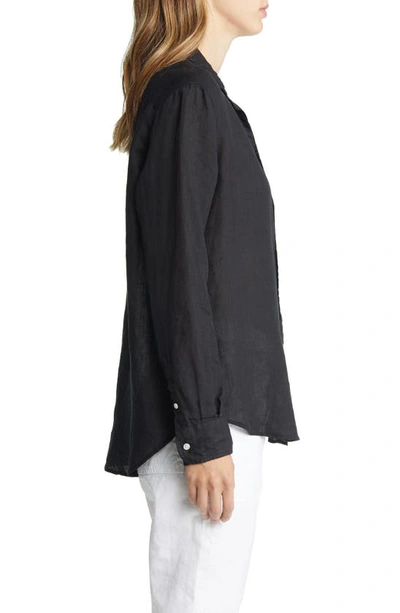 Frank & Eileen Barry Long-sleeve Button-down Frayed-hem Shirt In Black