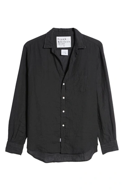 Frank & Eileen Barry Long-sleeve Button-down Frayed-hem Shirt In Black