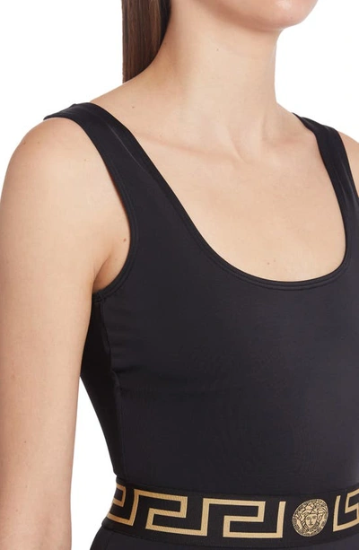 Versace Black One-piece Swimsuit With Greca And Medusa Band In Black