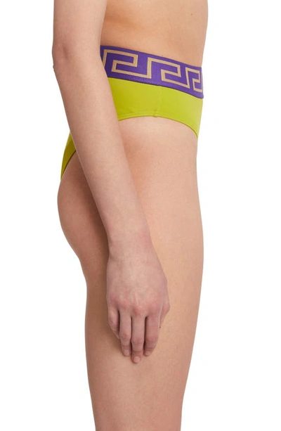 Shop Versace Greca High Waist Bikini Bottoms In Pale Avocado Purple