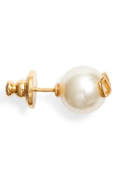 Shop Valentino Vlogo Imitation Pearl Stud Earrings In Ivory/gold