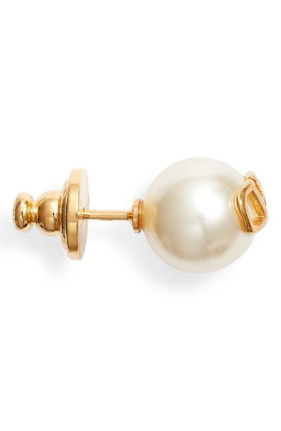 Shop Valentino Garavani Vlogo Imitation Pearl Stud Earrings In Ivory/gold