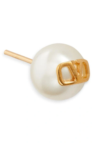 Shop Valentino Vlogo Imitation Pearl Stud Earrings In Ivory/gold