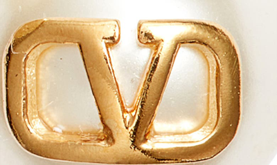 Shop Valentino Garavani Vlogo Imitation Pearl Stud Earrings In Ivory/gold