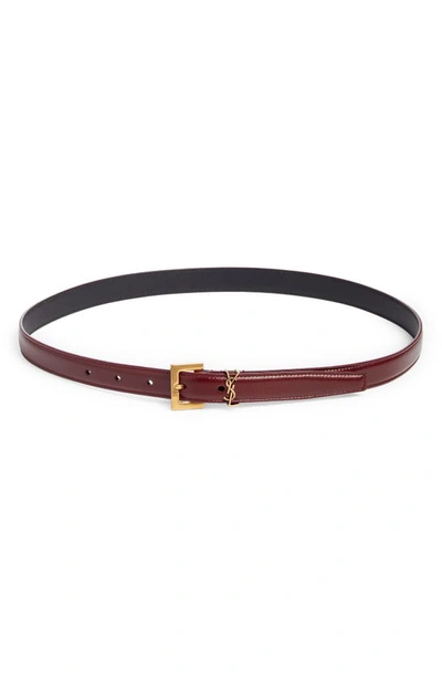 Shop Saint Laurent Logo Slim Leather Belt In Red Agate