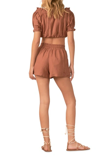 Elan Drawstring Linen Blend Cover-up Shorts In Clay
