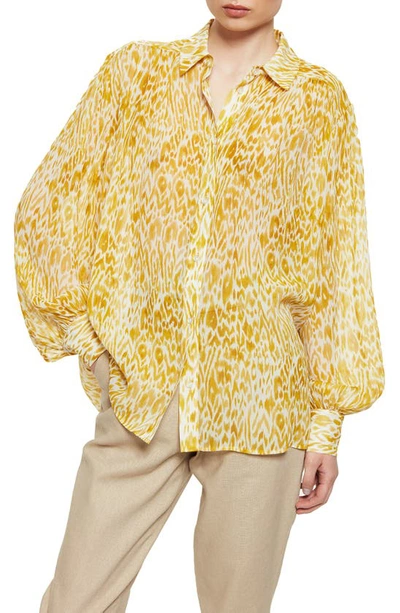 Shop Anine Bing Caleb Silk Shirt In Mixed Leo