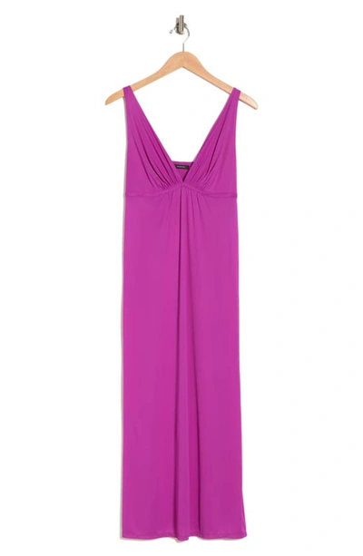 Natori Enchant Deep V-neck Satin Nightgown In Magenta Purple