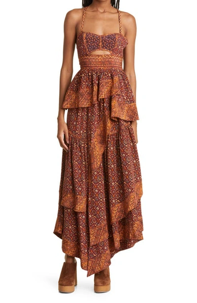 Shop Ulla Johnson Josana Cutout High-low Silk Dress In Agate