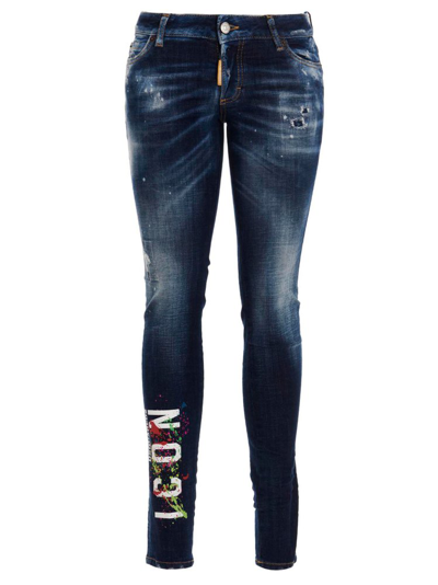 Shop Dsquared2 Icon Paint Splatter Distressed Jeans In Blue