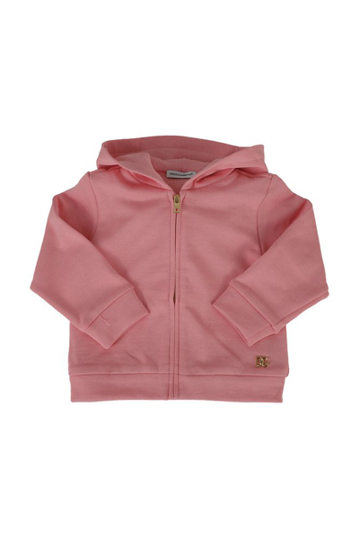Shop Dolce & Gabbana Kids Logo Plaque Zipped Hoodie In Pink