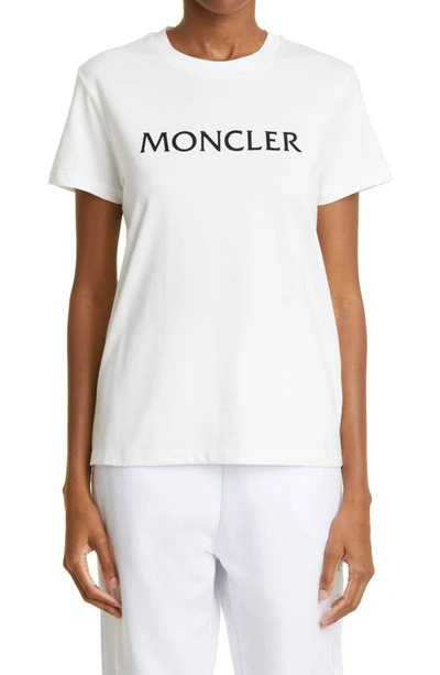 Shop Moncler Embroidered Strike Out Logo Cotton Joggers In White