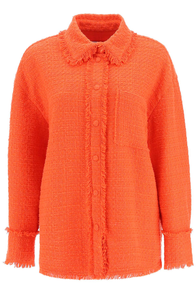 Shop Msgm Tweed Overshirt In Orange