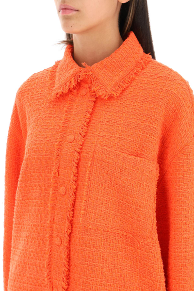 Shop Msgm Tweed Overshirt In Orange