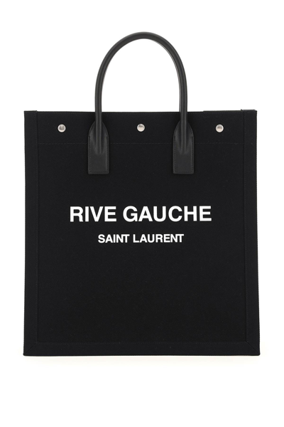 Shop Saint Laurent Rive Gauche N/s Canvas Tote Bag In Black