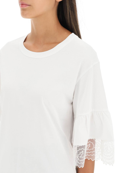 Shop See By Chloé T-shirt With Lace Sleeves In White