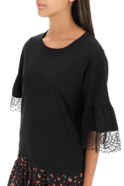 Shop See By Chloé T-shirt With Lace Sleeves In Black