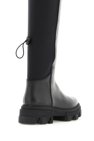 Shop Gia Borghini Leather And Fabric Combat Boots In Black