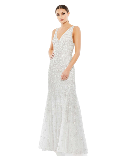 Shop Mac Duggal Hand Embellished Sleeveless Beaded Gown With Sweeping Train - Final Sale In White