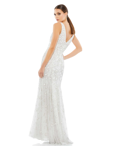 Shop Mac Duggal Hand Embellished Sleeveless Beaded Gown With Sweeping Train - Final Sale In White