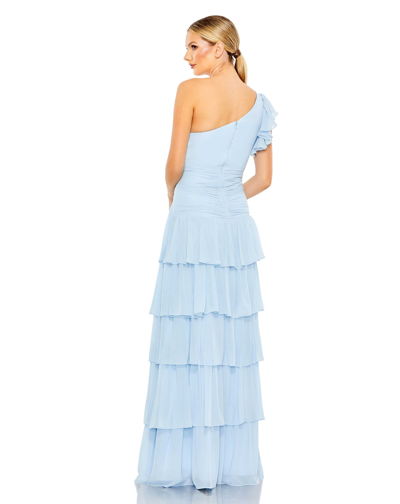 Shop Mac Duggal Ruffle Tiered One Flutter Sleeve Gown - Final Sale In Powder Blue