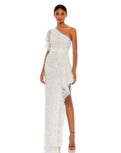 Shop Mac Duggal One Shoulder Embellished Gown In White