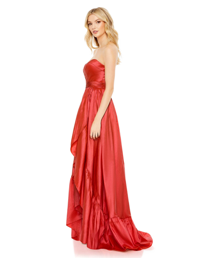 Shop Mac Duggal Asymmetrical Strapless Sweetheart Ruffle Gown - Final Sale In Cherry