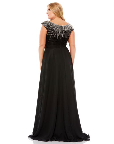 Shop Mac Duggal Beaded Cap Sleeve A Line Gown (plus) In Black