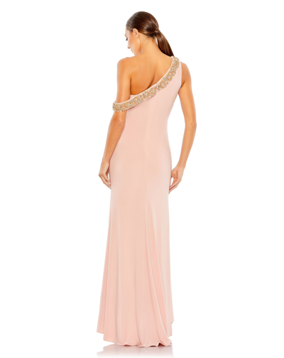 Shop Mac Duggal Beaded Drop Shoulder Jersey Gown In Rose