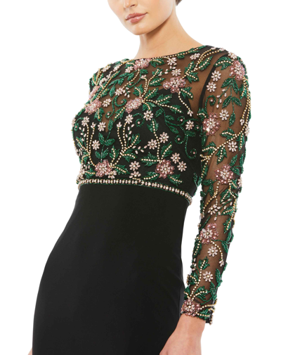 Mac Duggal Womens Embellished Floral Evening Dress In Black