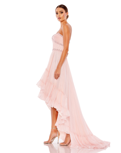 Shop Mac Duggal Beaded Ruffle High Low Gown In Ice Pink