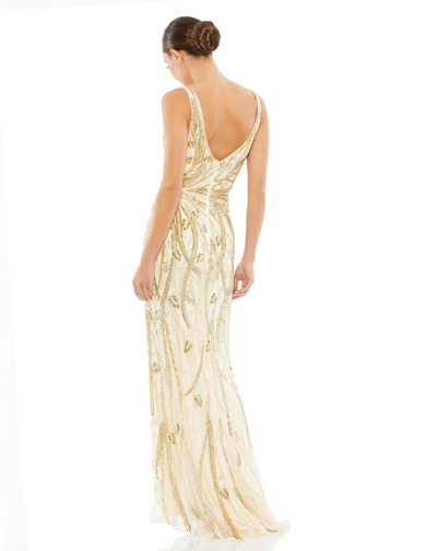 Shop Mac Duggal Beaded Sleeveless V Neck Gown In Nude