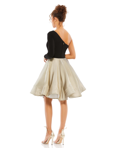 Mac Duggal Black And Gold One Shoulder A-line Dress - Final Sale In Black / Gold
